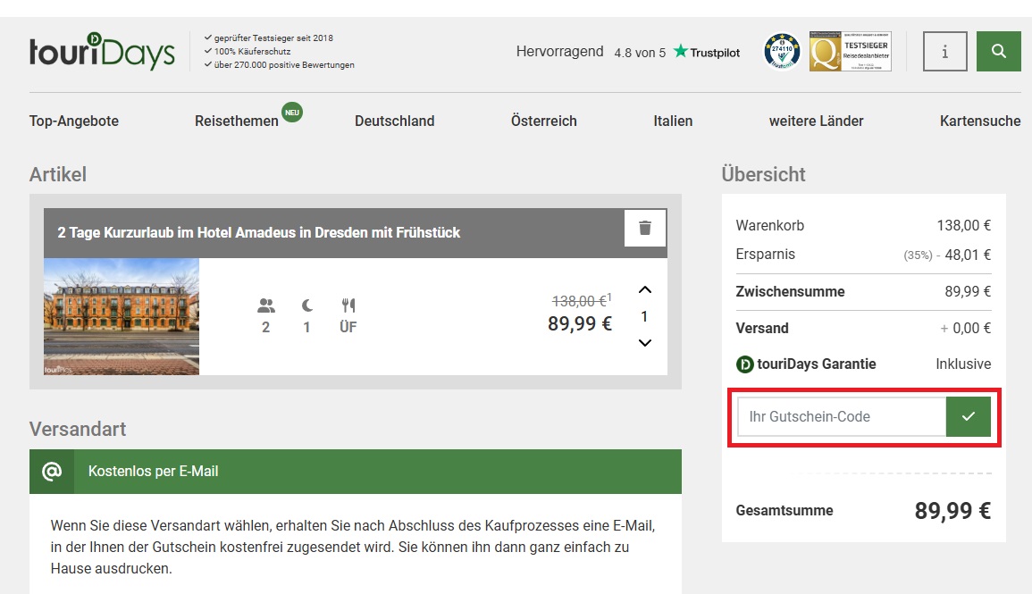 touriDat Gutschein-Code einlösen