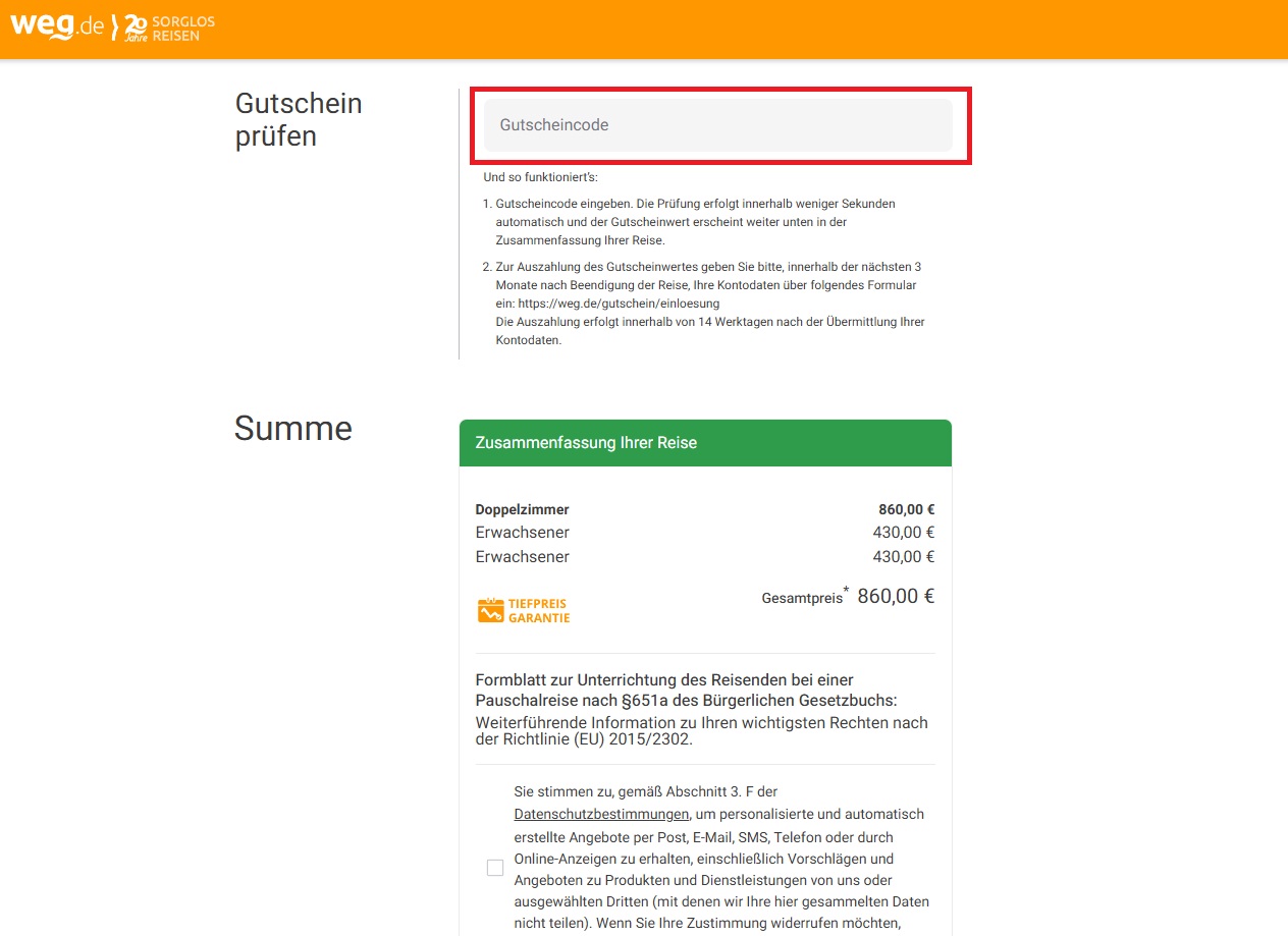 Gutscheincode weg.de