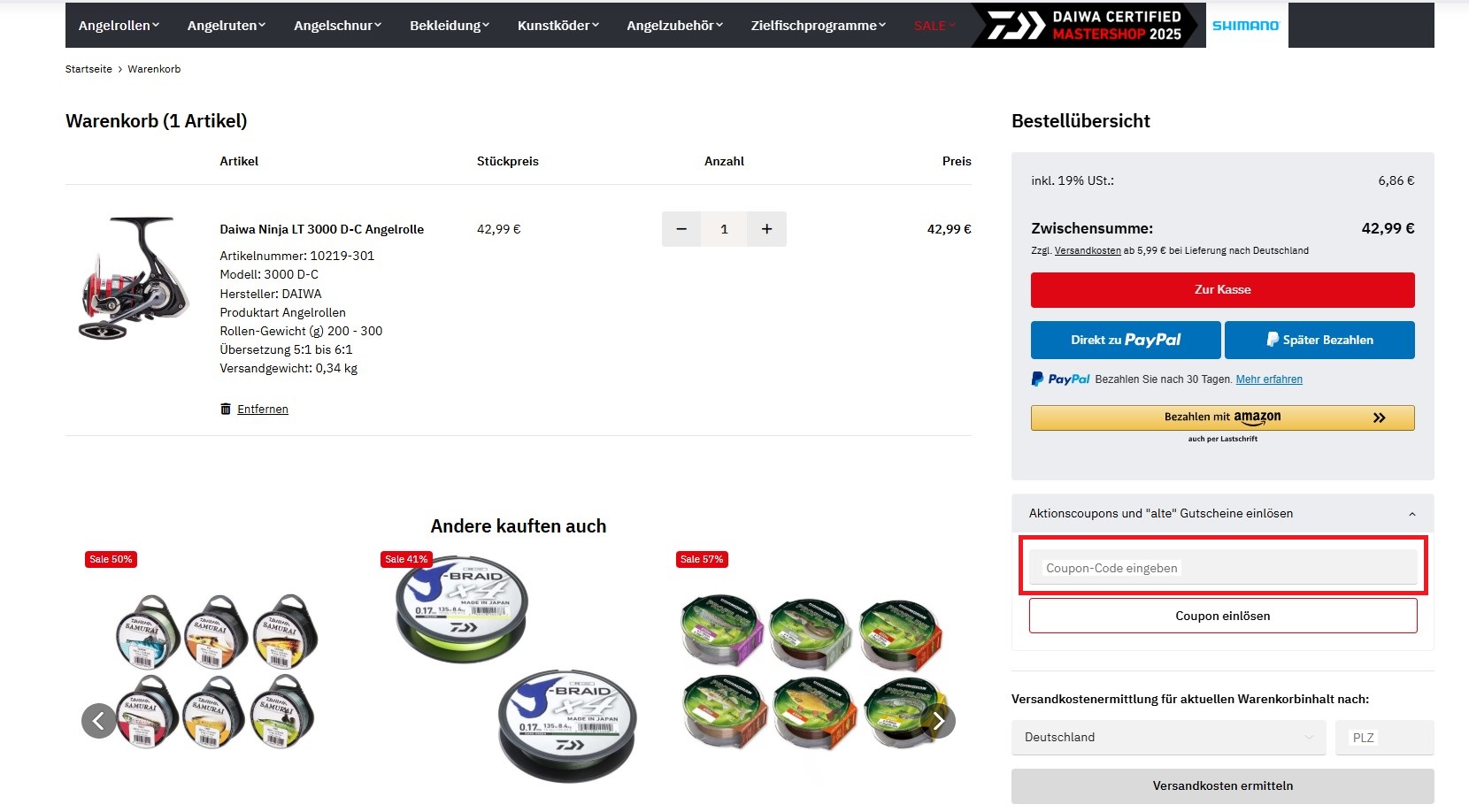 A&M Angelsport Coupon-Code einloesen