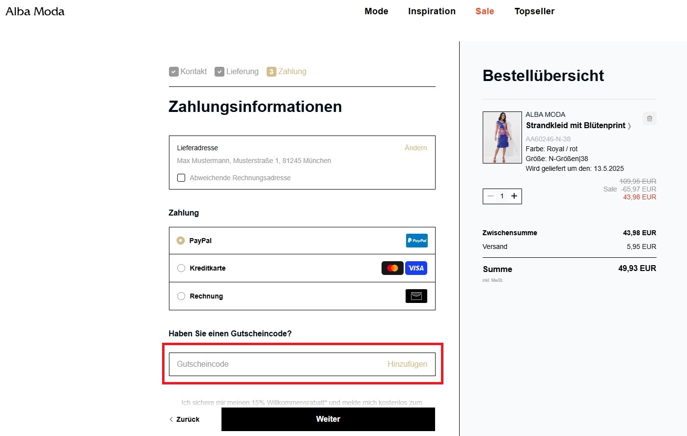 Alba Moda Gutscheincode einloesen
