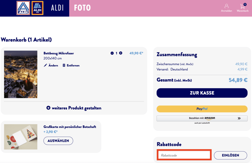Aldi Foto Rabattcode einloesen