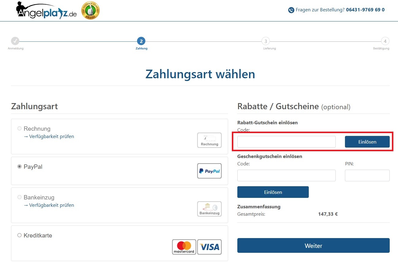 Angelplatz Rabatt-Gutschein einloesen