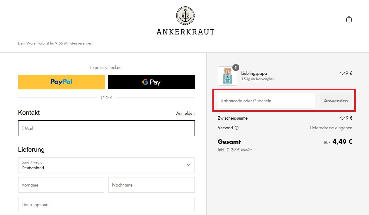 Ankerkraut Rabattcode einloesen
