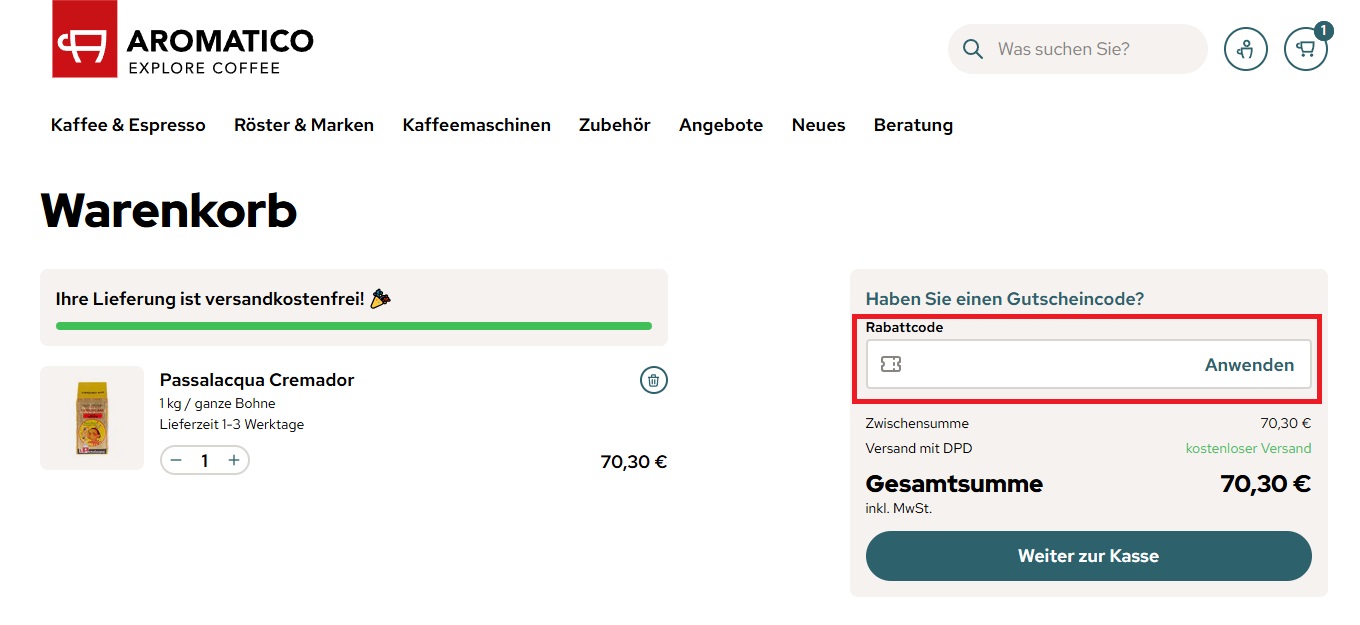 Aromatico Rabattcode einlösen