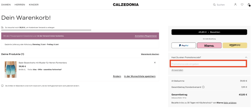 Calzedonia Promotionscode eingeben