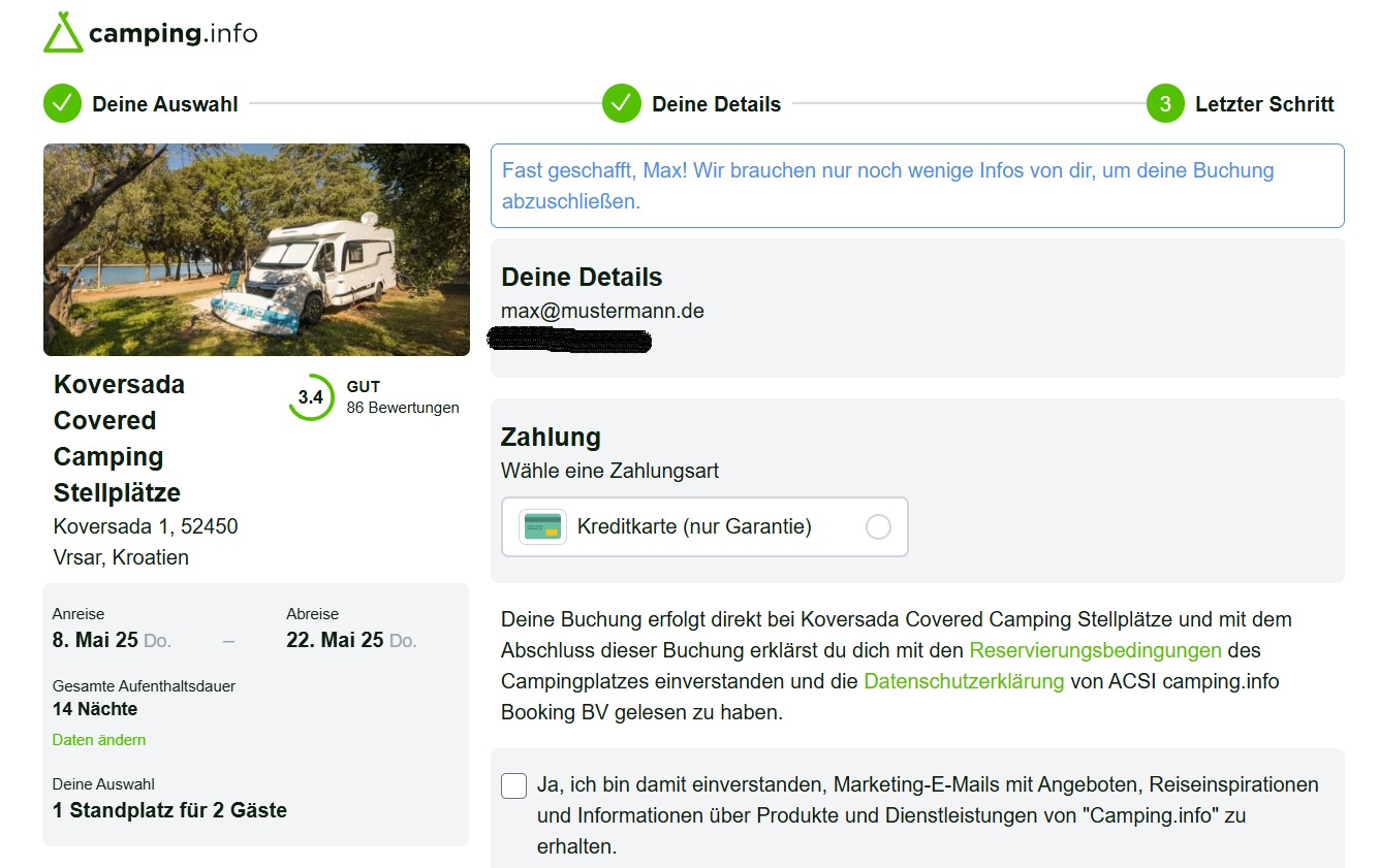 Camping Gutschein einlösen