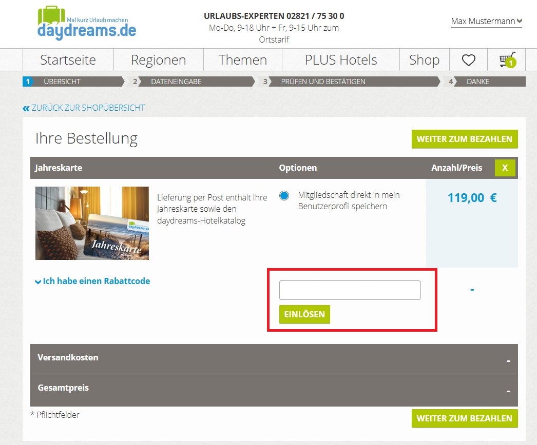 Daydreams Rabattcode einloesen
