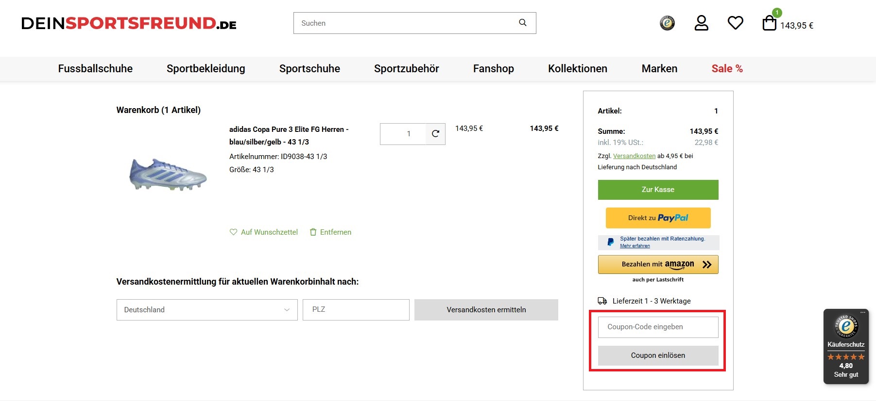 DeinSportsfreund Coupon-Code einloesen