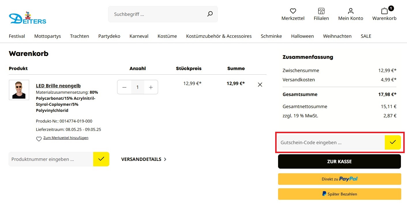 Deiters Gutschein-Code einloesen