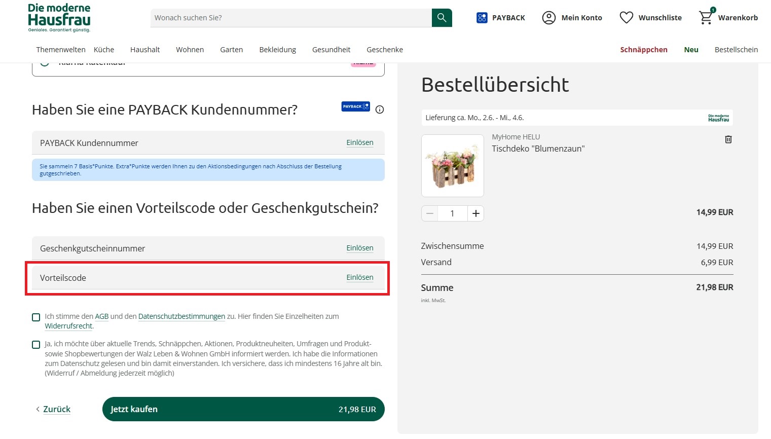 Die moderne Hausfrau Vorteilscode einloesen