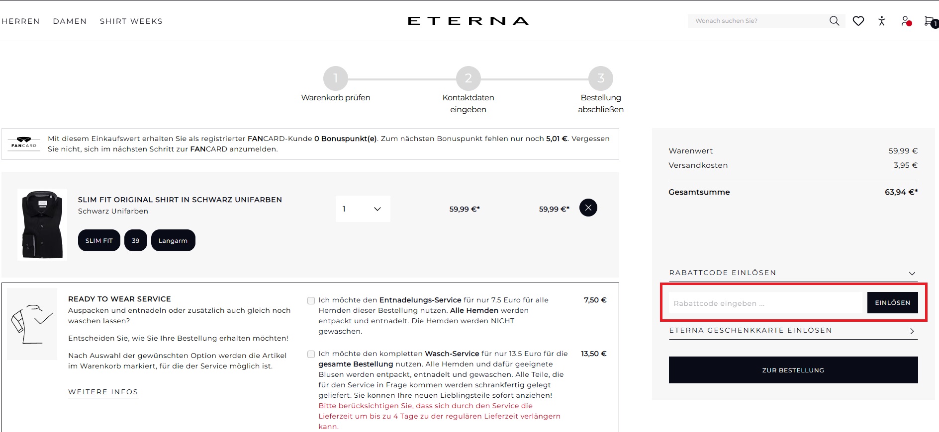 ETERNA Rabattcode einlösen