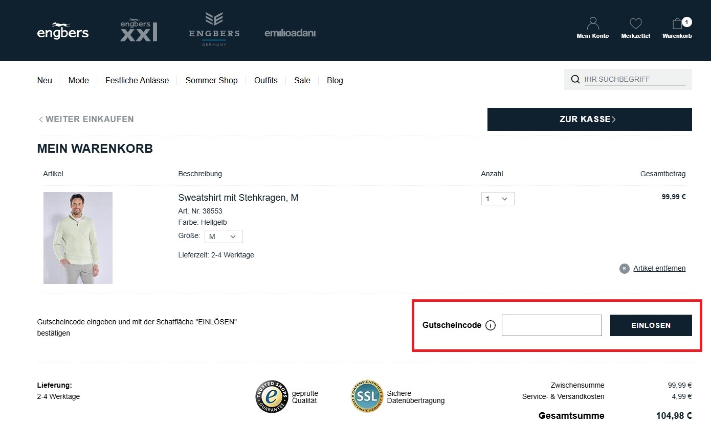 Engbers Gutscheincode einloesen