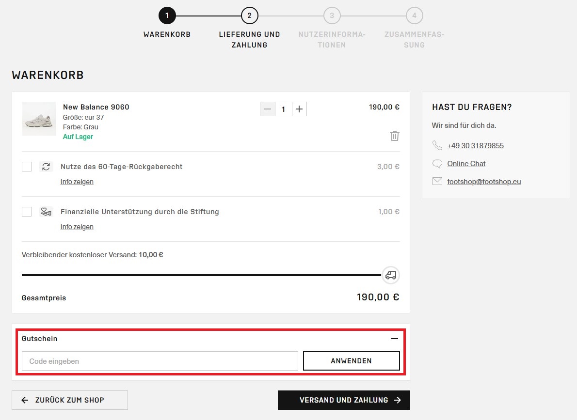 Footshop Code einloesen