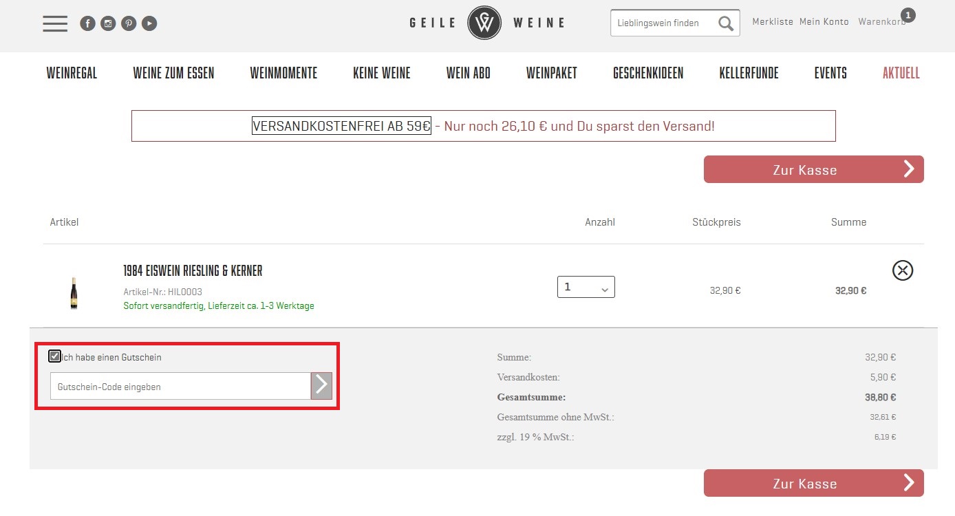 Geile Weine Gutschein-Code einloesen