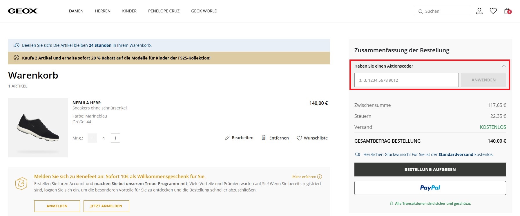 Geox Aktionscode einloesen