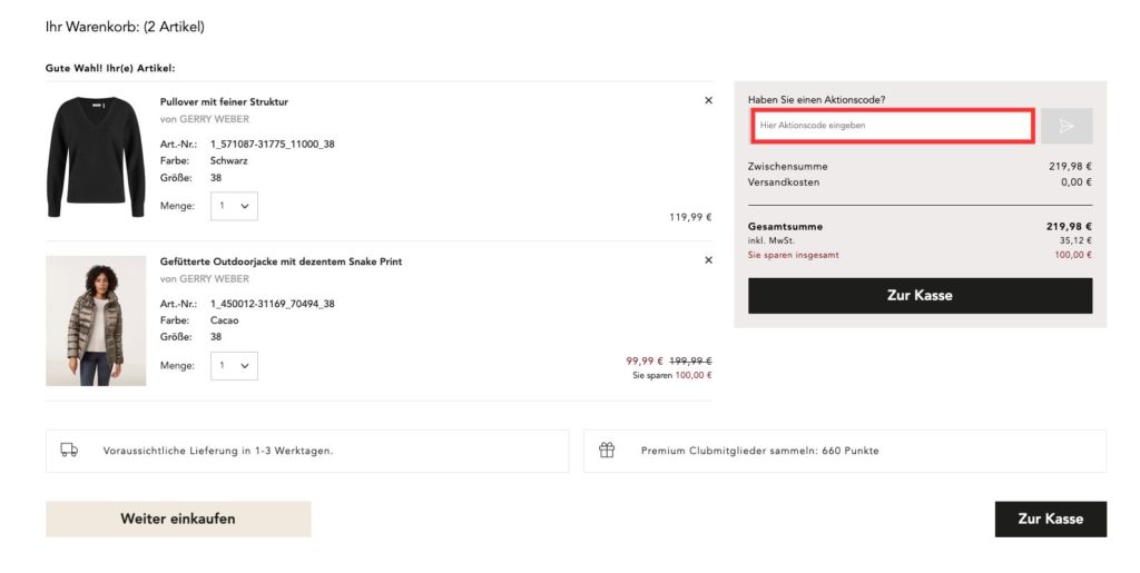 Gerry Weber Aktionscode eingeben
