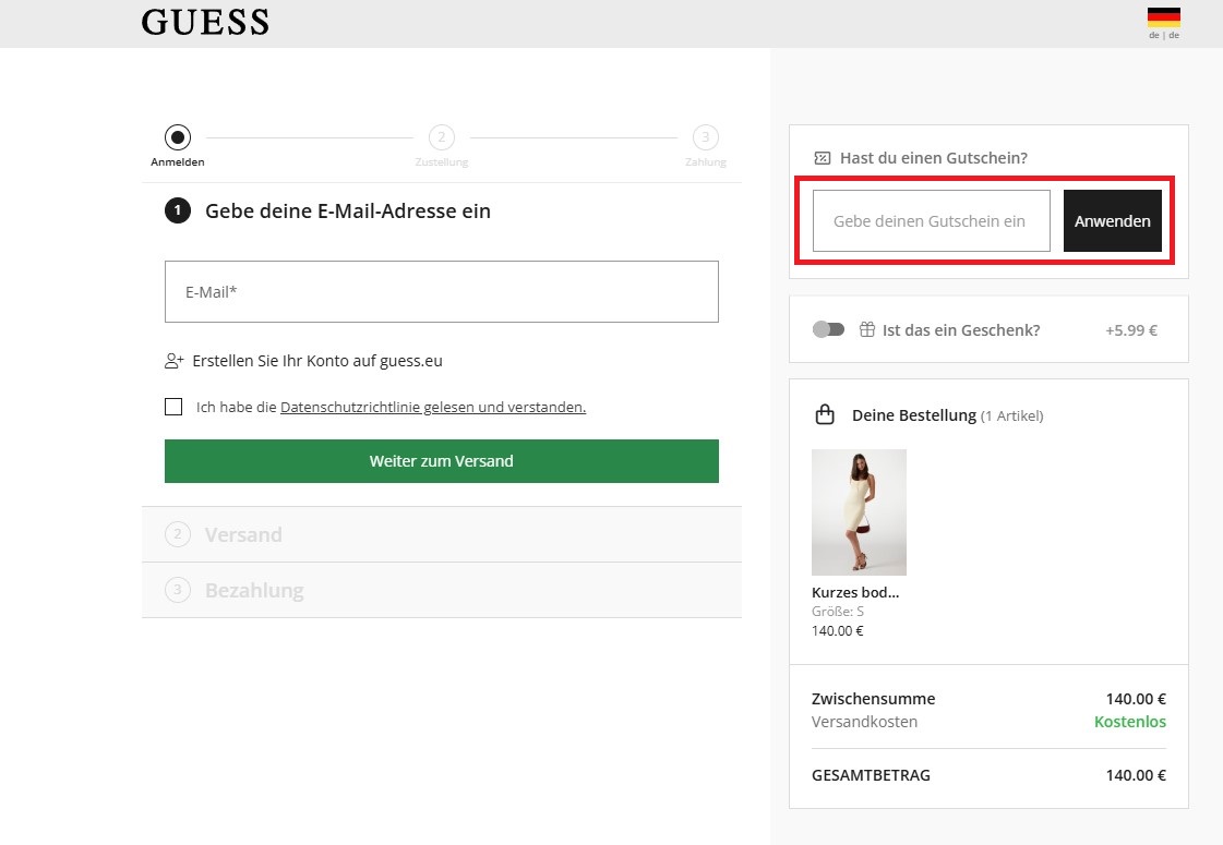 Guess Gutscheincode einloesen