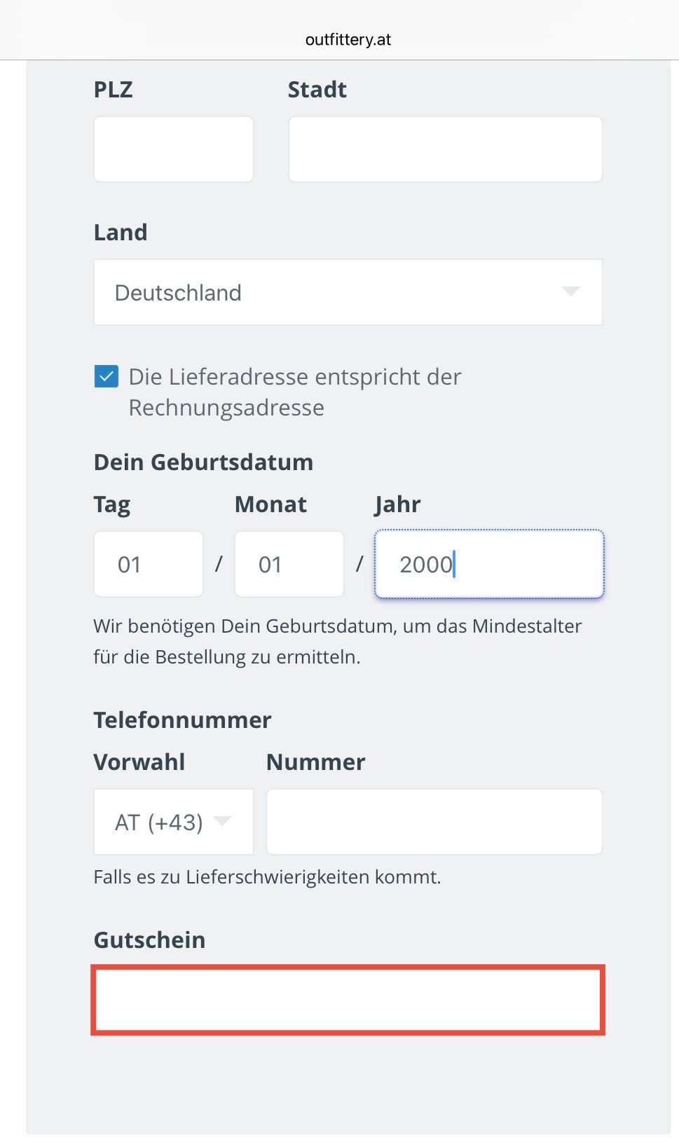 Outfittery Gutscheincode einlösen