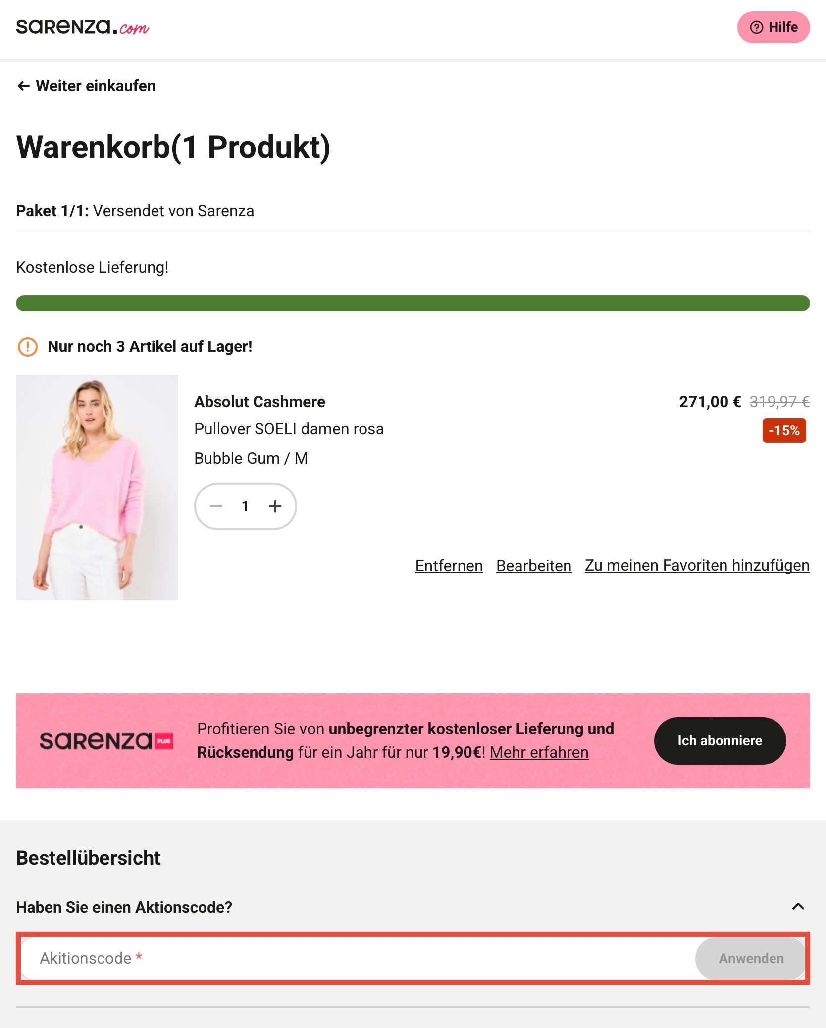 Sarenza Aktionscode eingeben