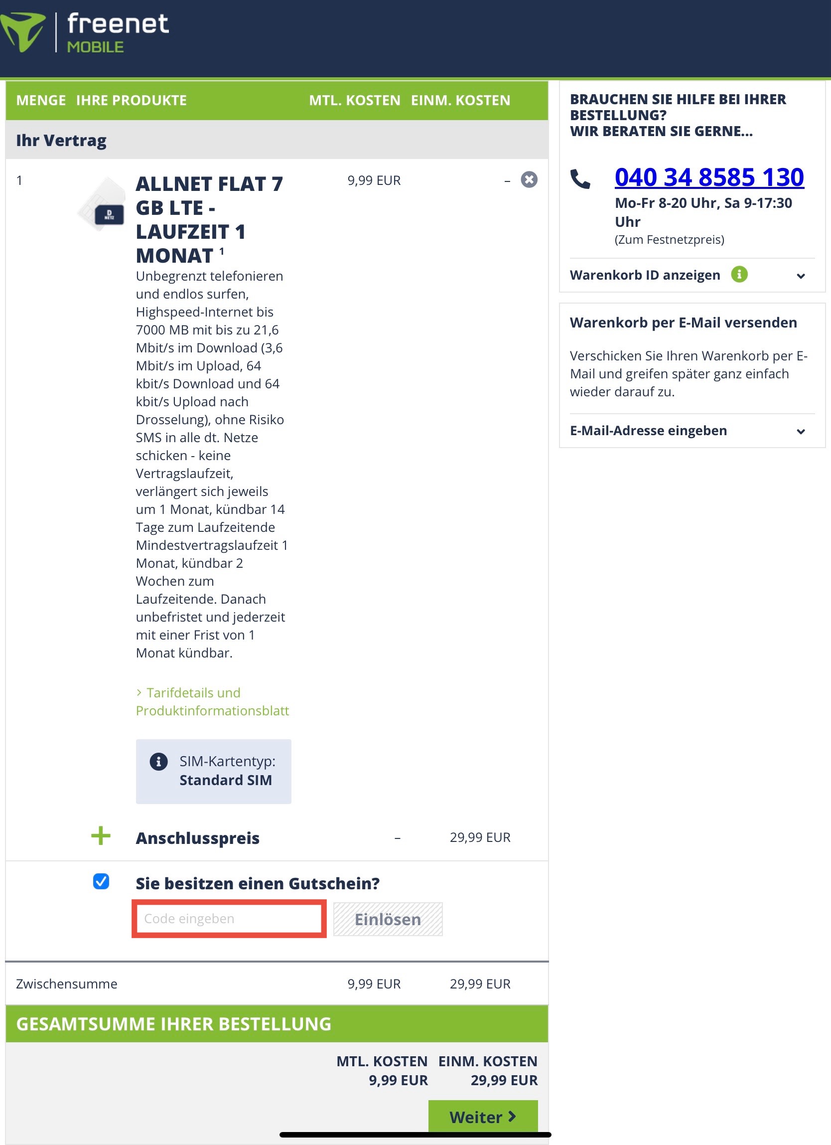 freenet Gutscheincode