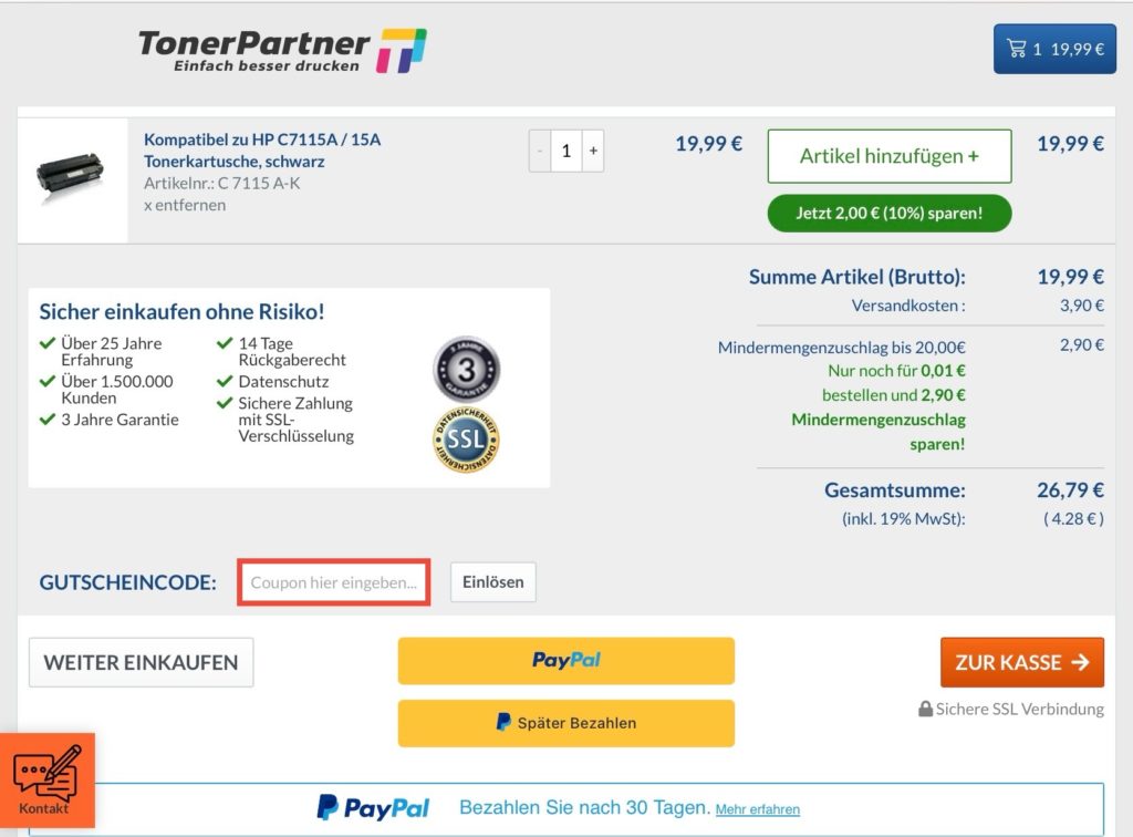 TonerPartner Gutscheincode