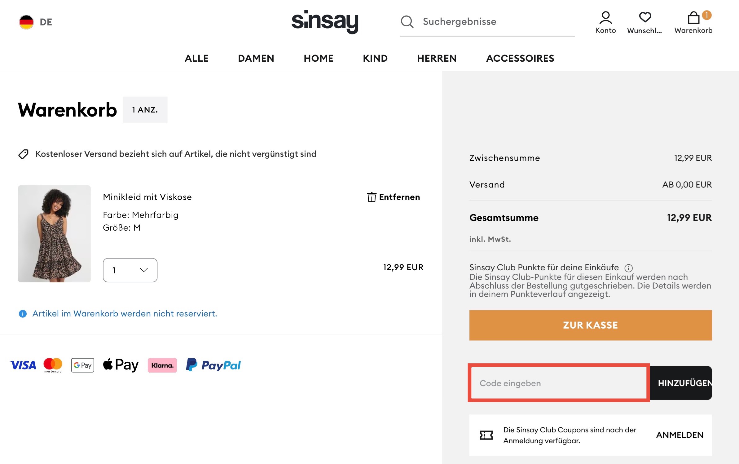 sinsay Gutscheincode