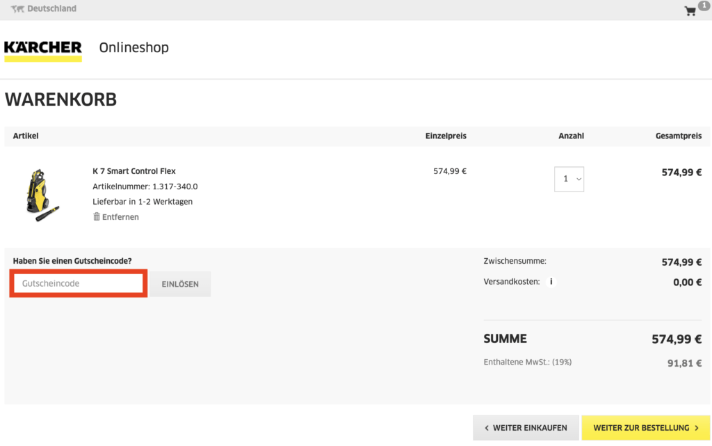 Kaercher Gutscheincode einloesen