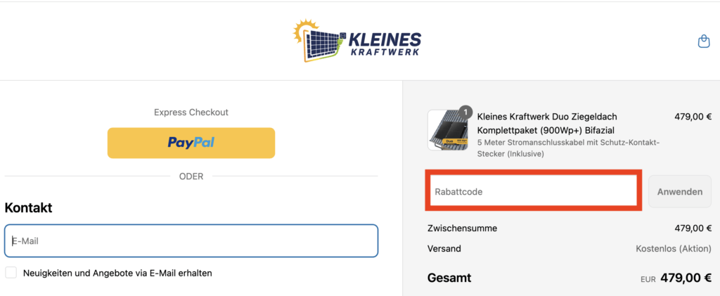 Kleines Kraftwerk Rabattcode anwenden