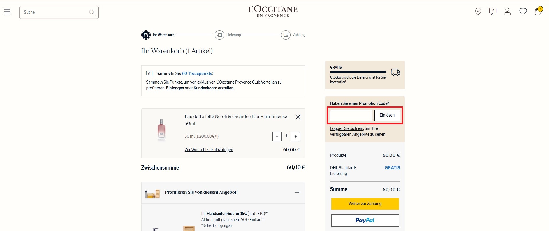 L'Occitane Promotion Code einloesen