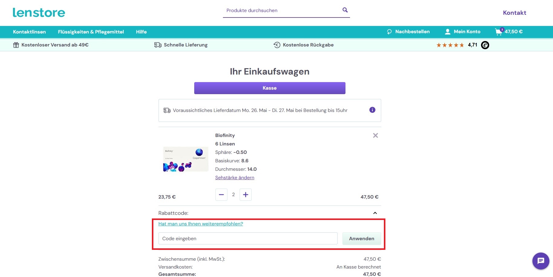 Lenstore Rabattcode einloesen