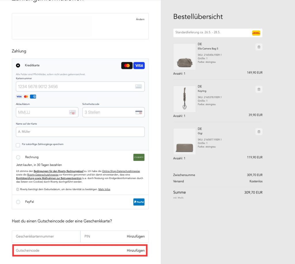 Liebeskind Gutscheincode hinzufuegen