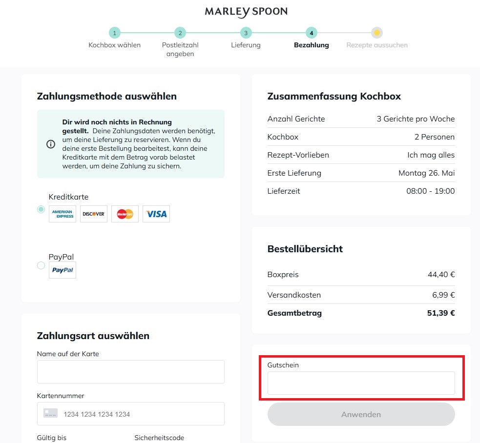 Marley Spoon Gutscheincode einloesen
