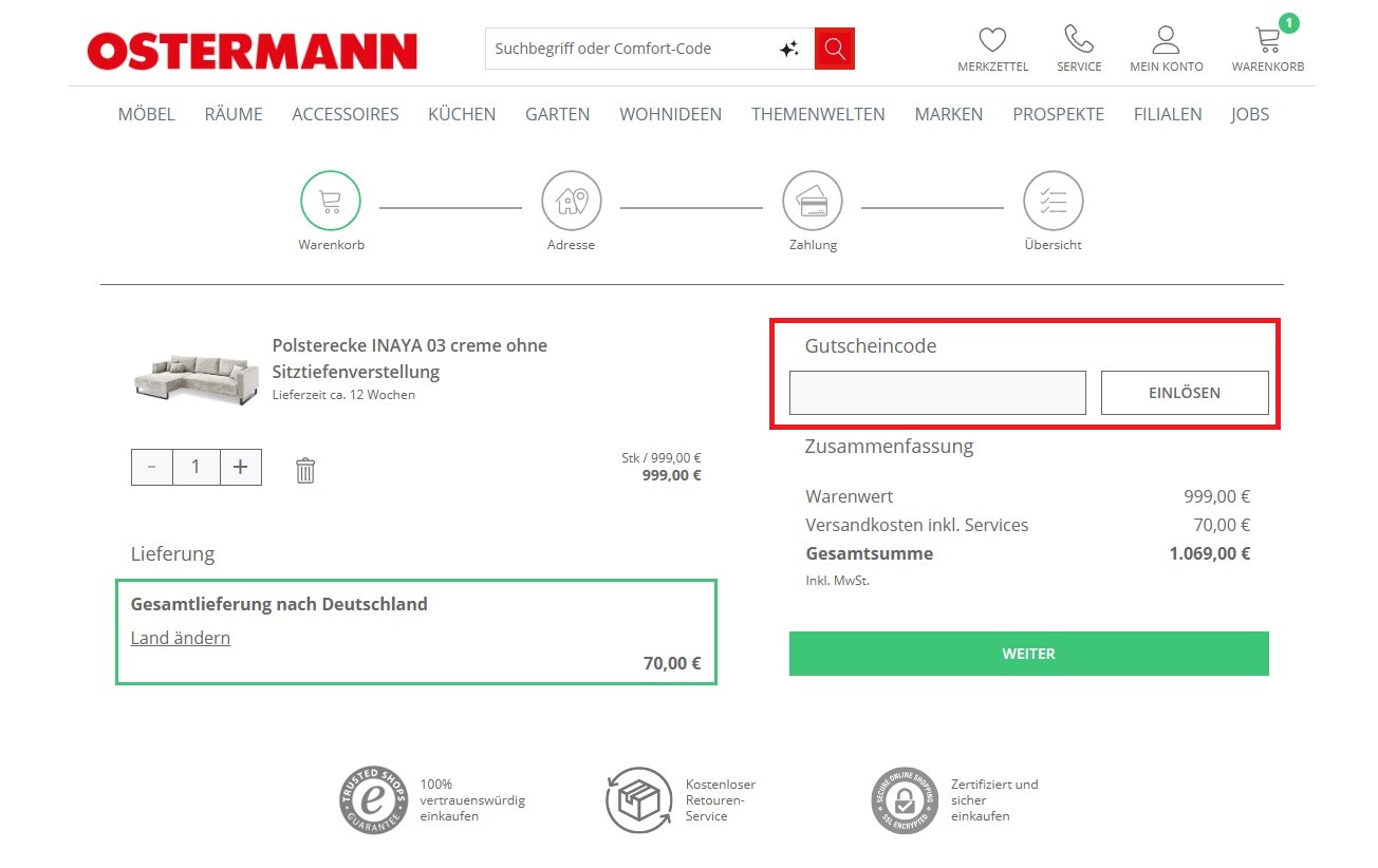 Ostermann Gutscheincode einloesen