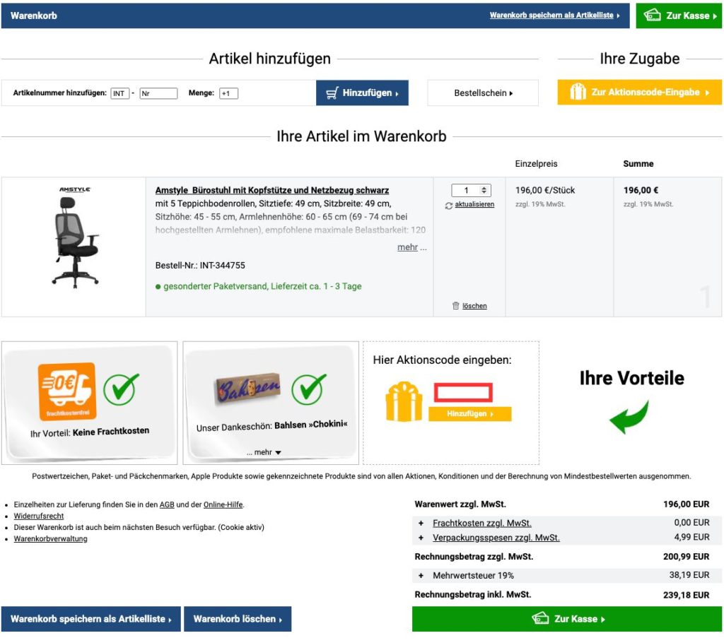 Otto Office Aktionscode eingeben