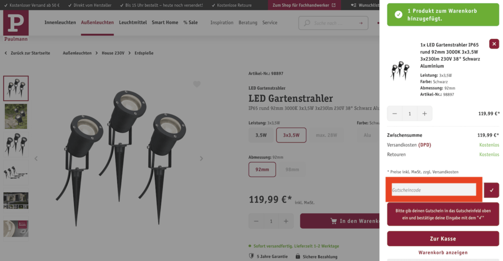 Paulmann Gutscheincode einloesen