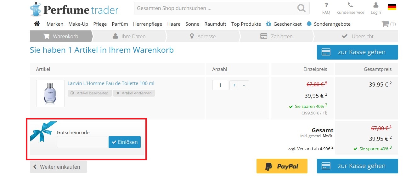 Perfumetrader Gutscheincode einloesen