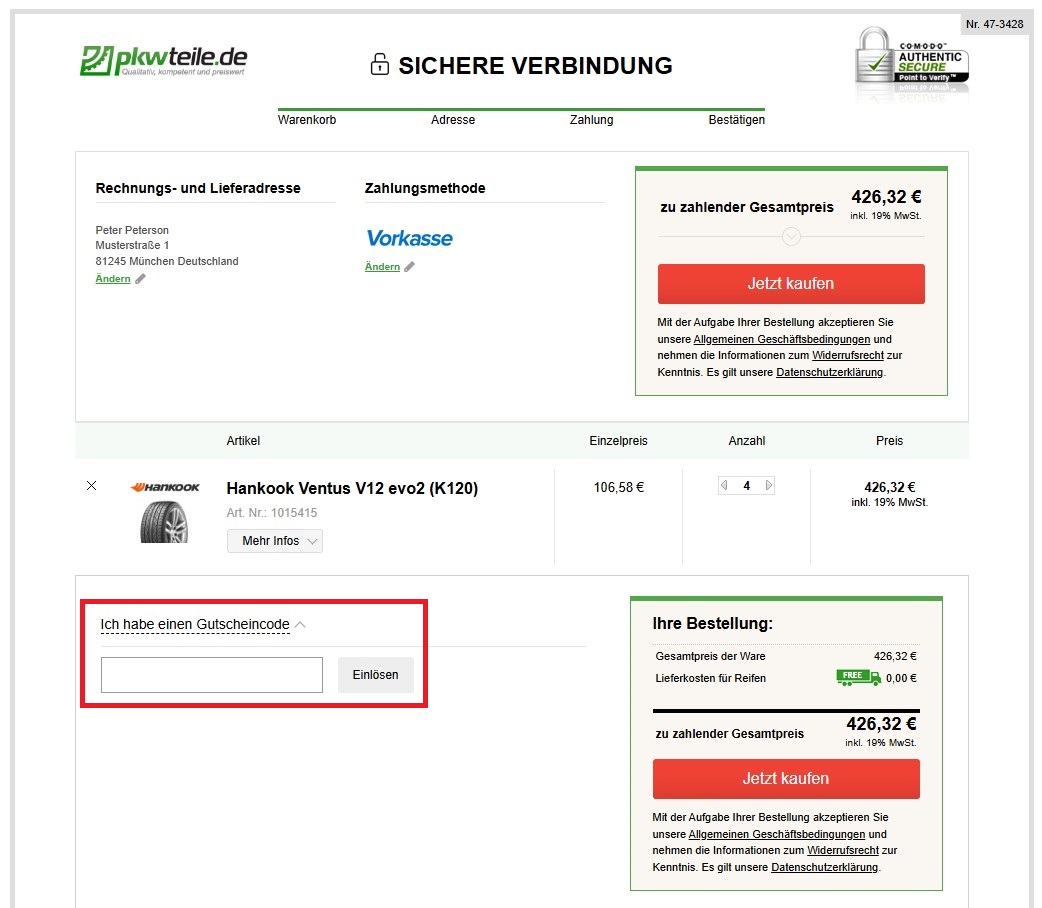 PkwTeile Gutscheincode einloesen
