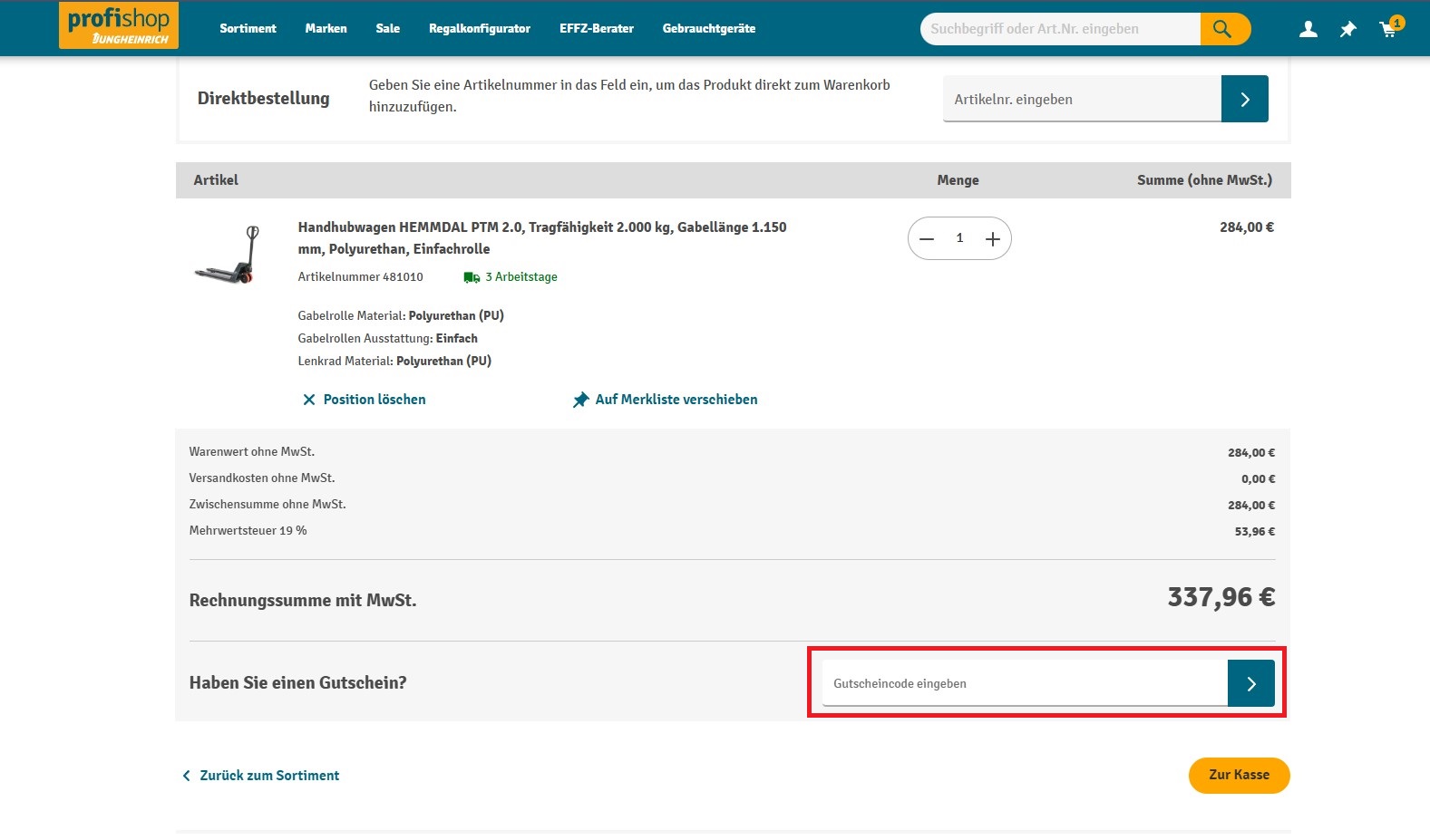 Profishop Gutscheincode einloesen