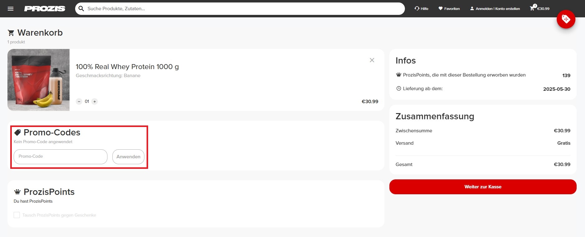Prozis Promo-Code einloesen