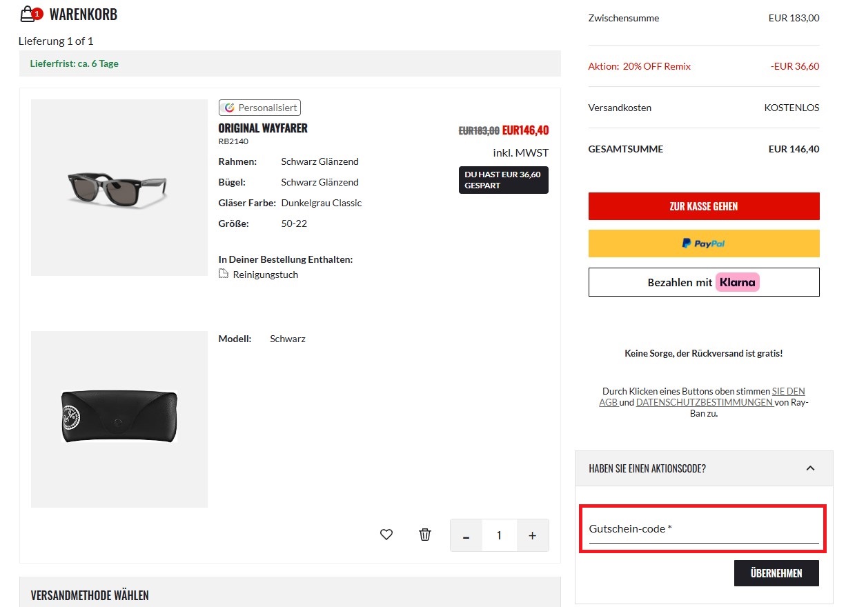 Ray Ban Aktionscode einloesen