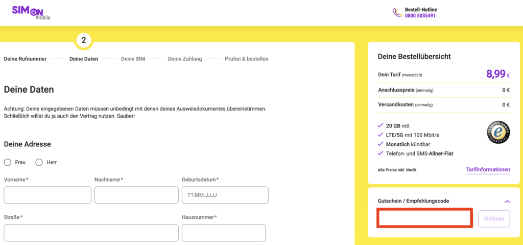 SIMon mobile Gutscheincode einloesen
