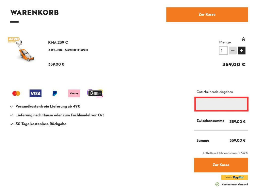 STIHL Gutscheincode eingeben