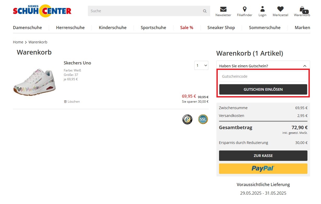 Schuhcenter Gutscheincode einloesen