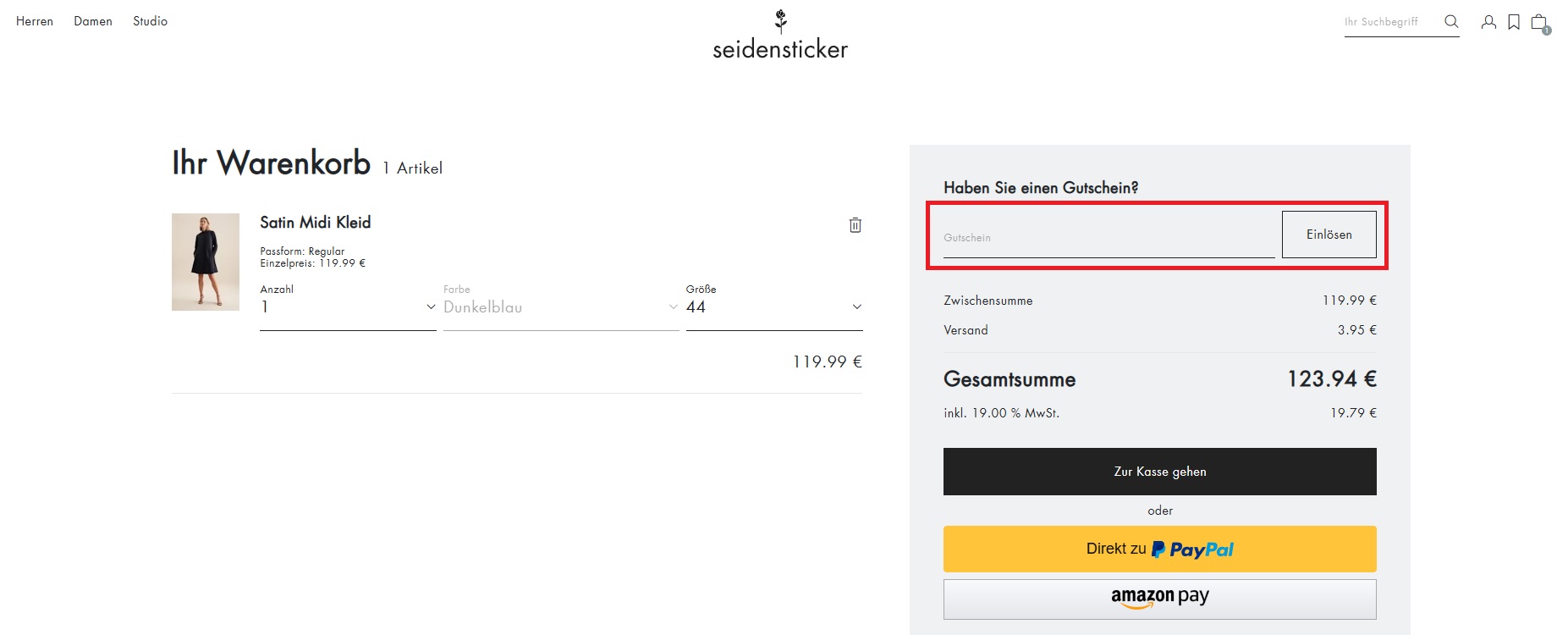 Seidensticker Gutscheincode einlösen