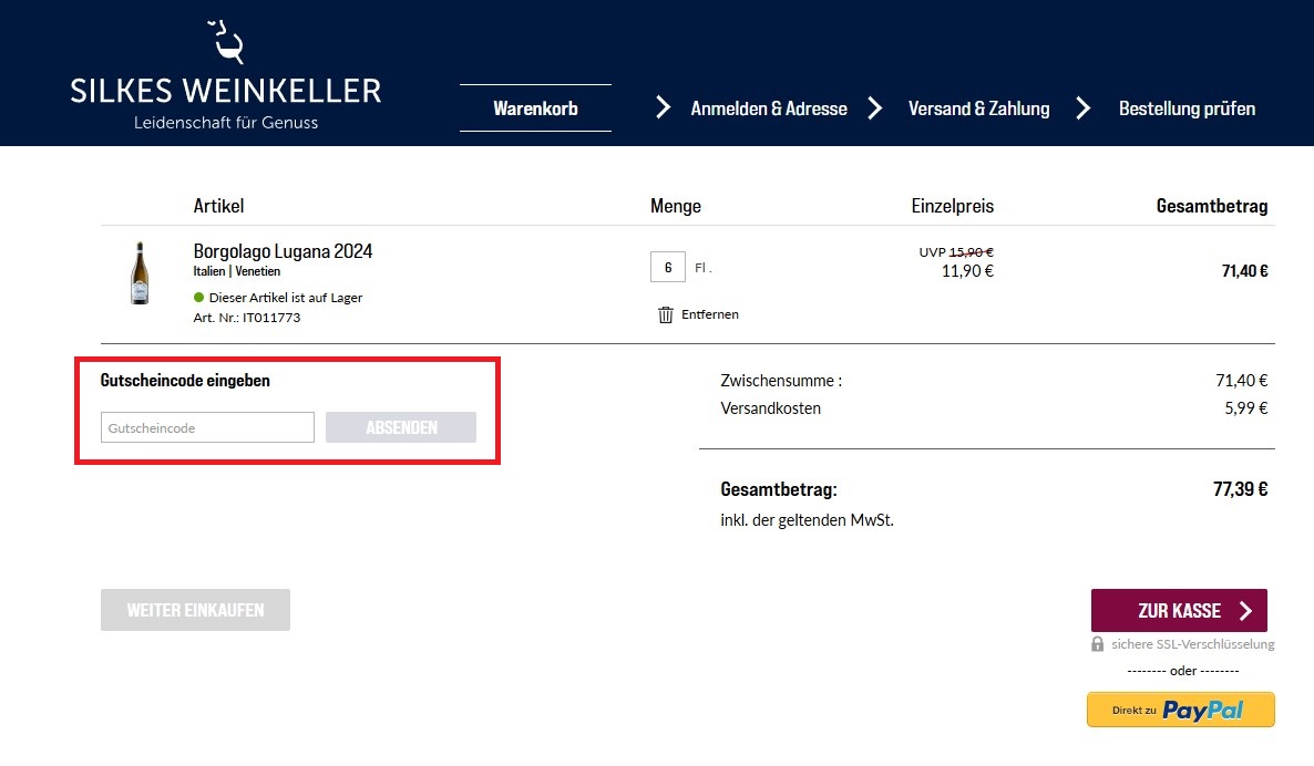 Silkes Weinkeller Gutscheincode einloesen