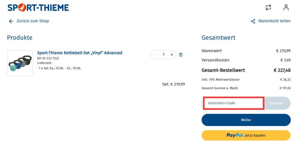 Sport Thieme Gutschein-Code engeben