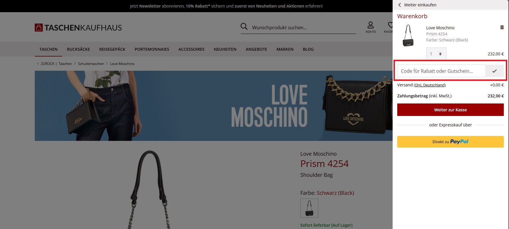 Taschenkaufhaus Gutscheincode einloesen