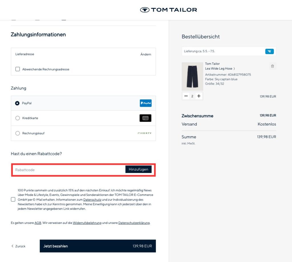 Tom Tailor Rabattcode einlösen