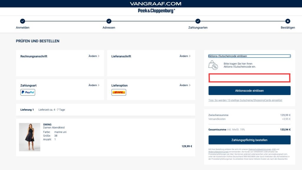 Van Graaf Gutscheincode einloesen