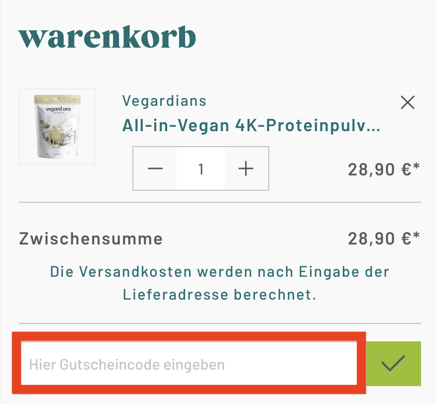 Verivery Gutscheincode eingeben